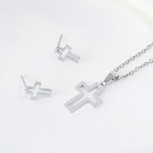 Cargar imagen en el visor de la galería, Juego Cruz Cuadrada Plata