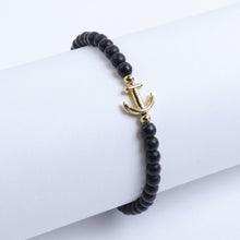 Cargar imagen en el visor de la galería, Pulsera Bolitas Negras con Ancla