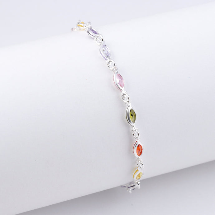 Pulsera Oval Brillos Colores Plata