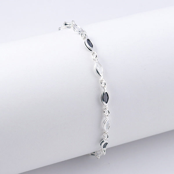 Pulsera Oval Brillos Blanco y Negro Plata